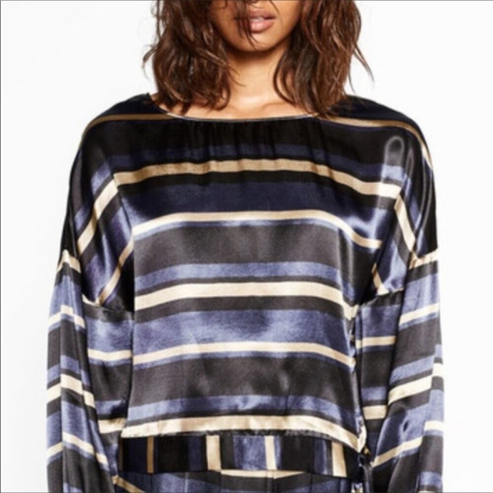 ZARA Striped Satin Sheen Blouse Top